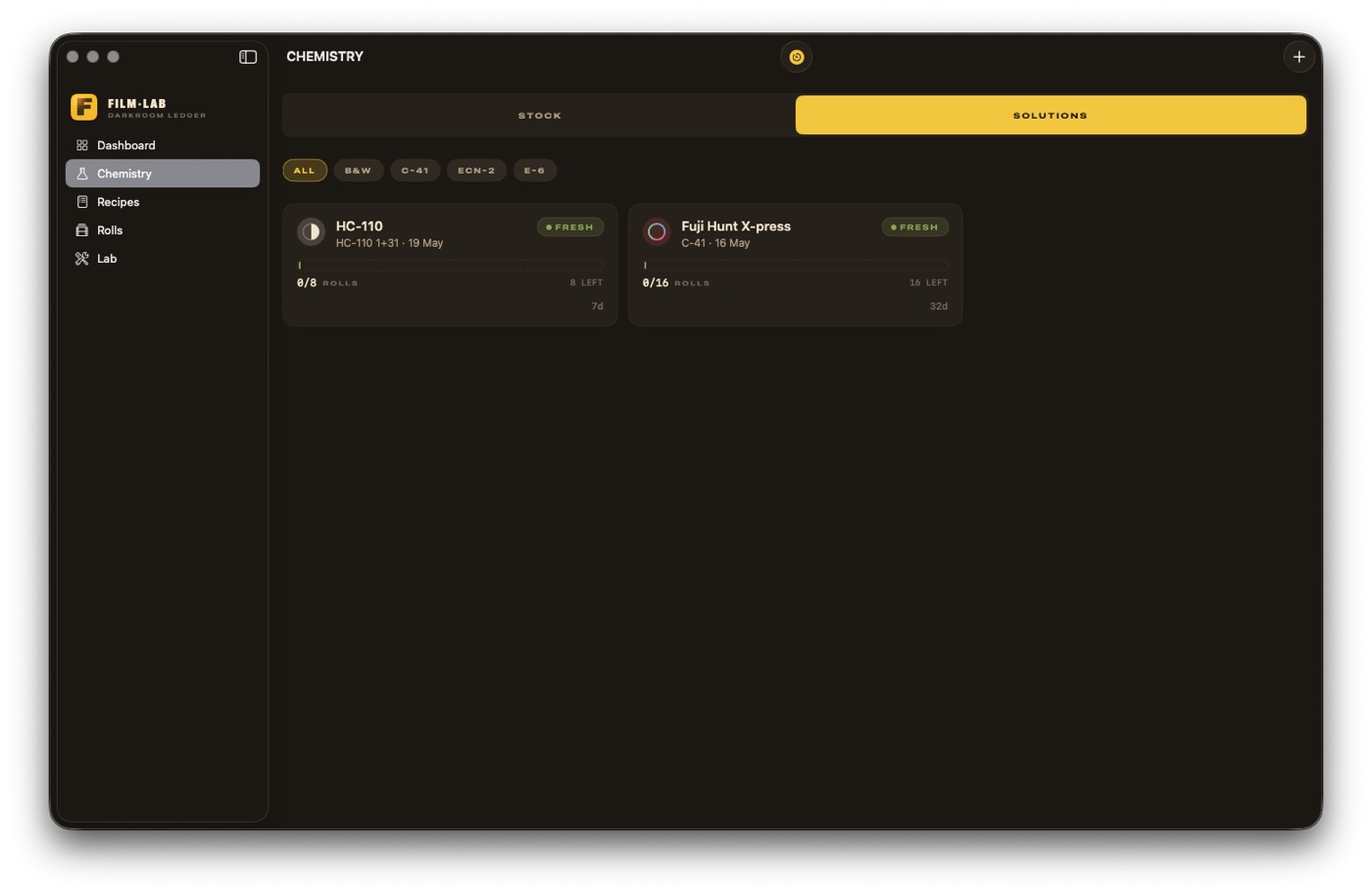 Chemistry on macOS — stock and solutions