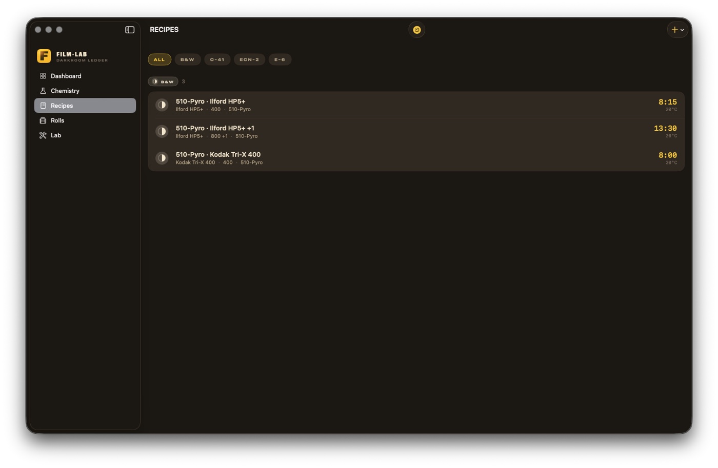 Recipes on macOS — 510-Pyro times