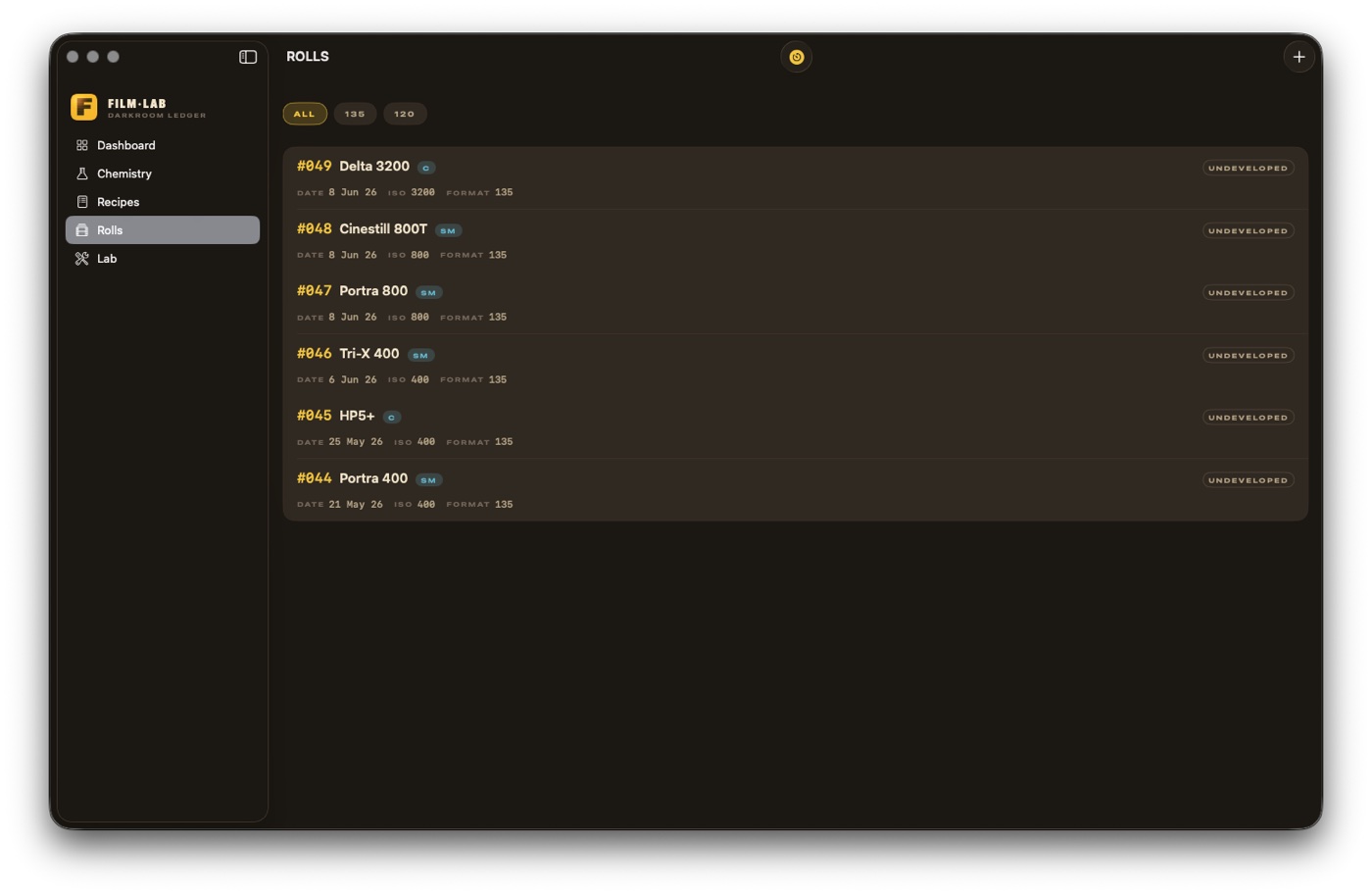 Rolls list on macOS