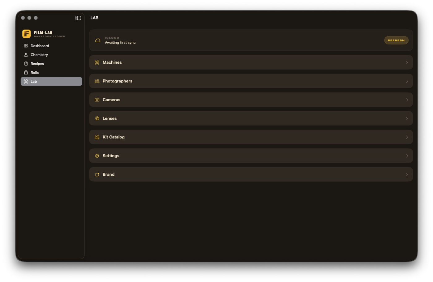 Lab on macOS — machines, cameras, lenses, photographers
